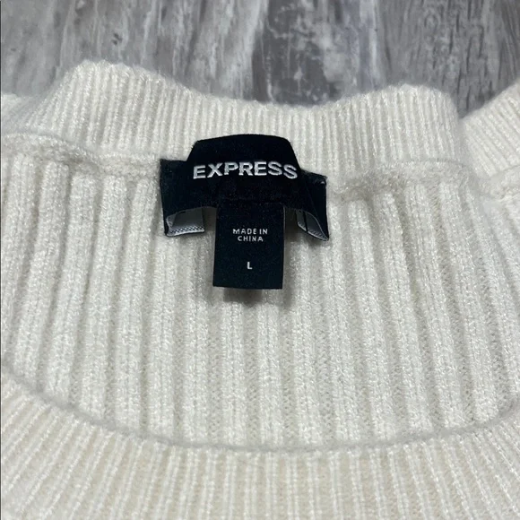 Express Cream Ribbed Knit Sweater Size Large - Picture 2 of 7